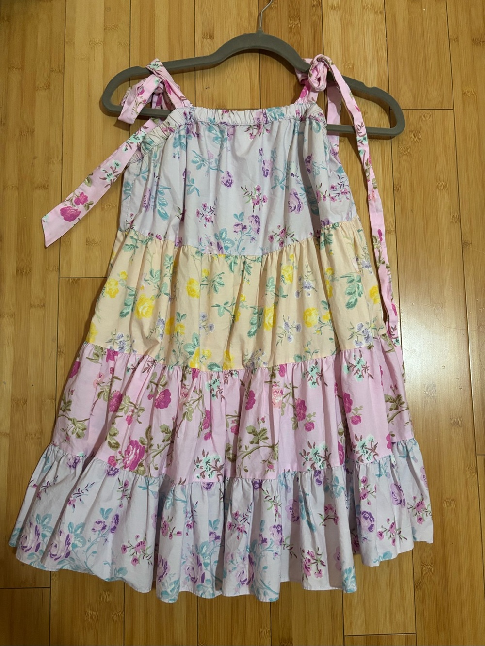 LoveShackFancy Pastel Floral Tiered Mini Dress with Bow Straps - Picture 3 of 4